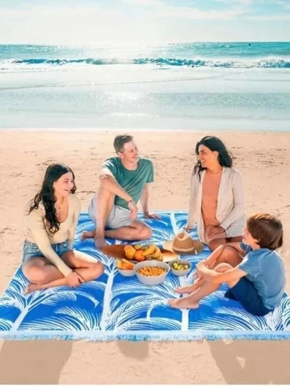 LOFT Beach Towel by Loftex 84 x 72 Jumbo Size with Handle Blue
